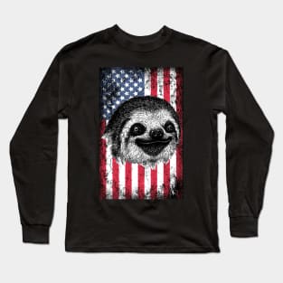 Patriotic Sloth American Flag Long Sleeve T-Shirt